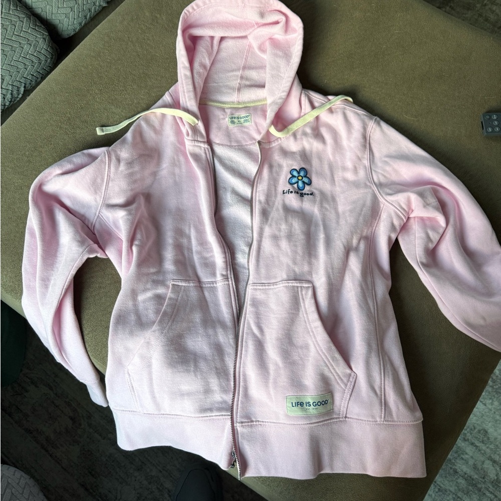 Life Is Good Adult Light Pink Zip-Up Hoodie